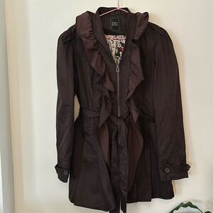- Amazing THX tanz collection Trench Coat Jacket Ruffle Front brown Belted